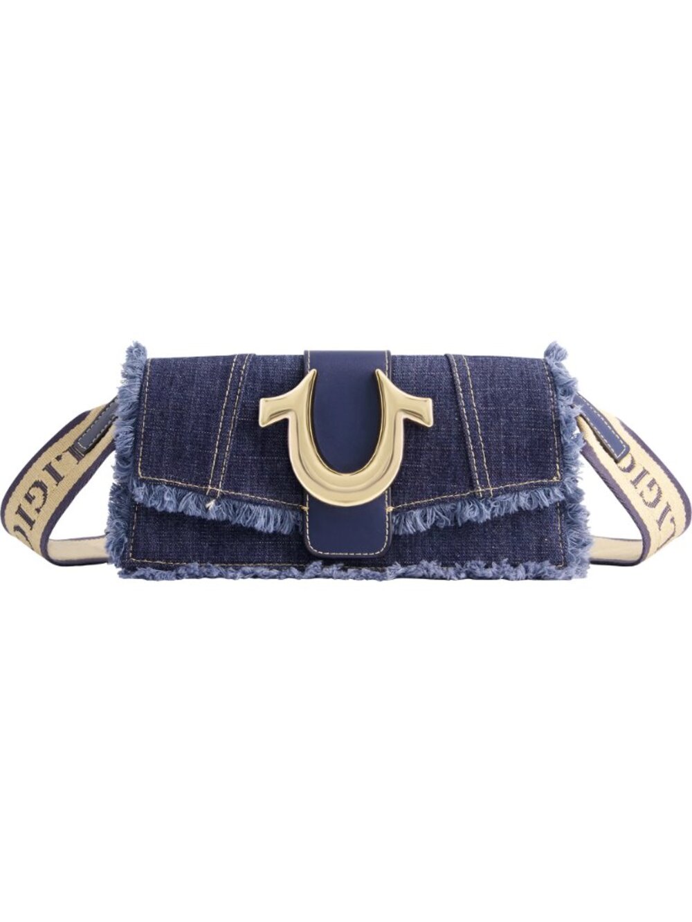 NWT True Religion Frayed Denim Crossbody Bag Horseshoe Logo Y2K